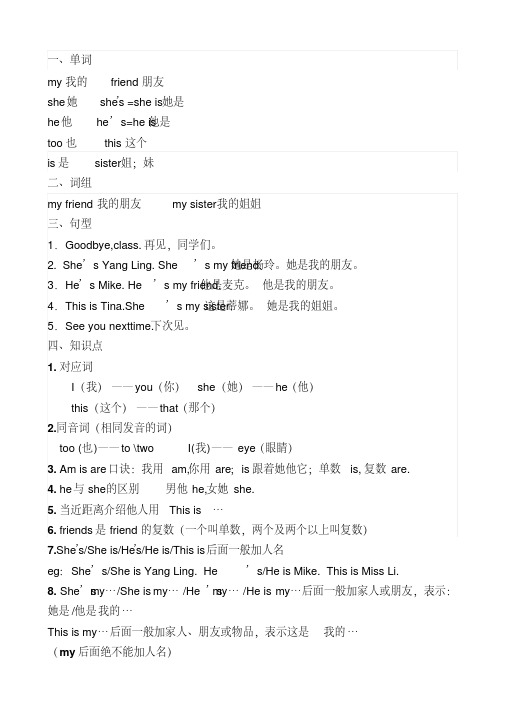 苏教版三年级上册英语U3知识点