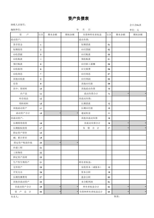 小企业会计准则报表(完整含公式)