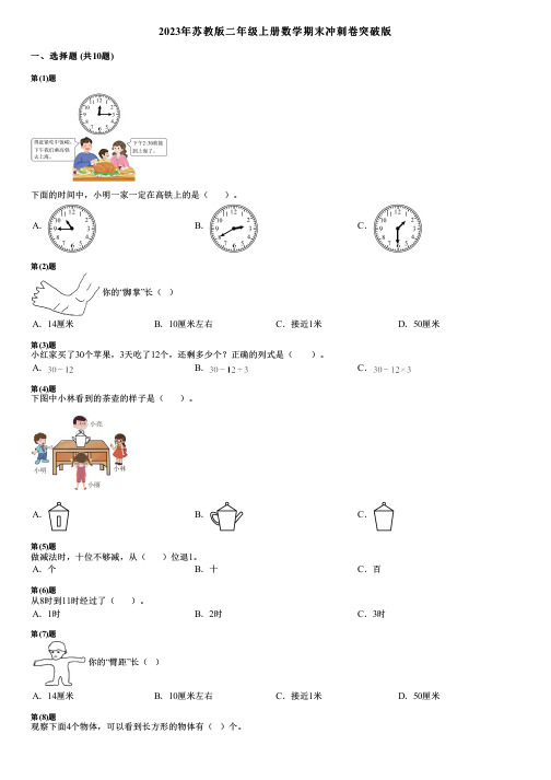 2023年苏教版二年级上册数学期末冲刺卷突破版