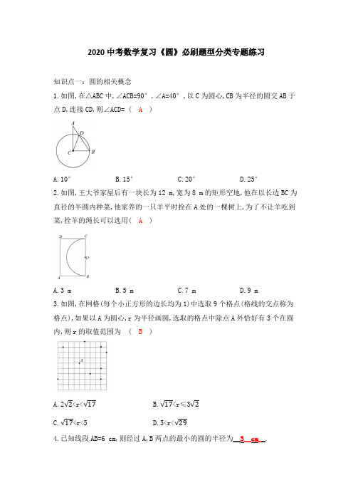 2020年中考数学复习《圆》必刷题型分类专题练习(六大题型分类专练)