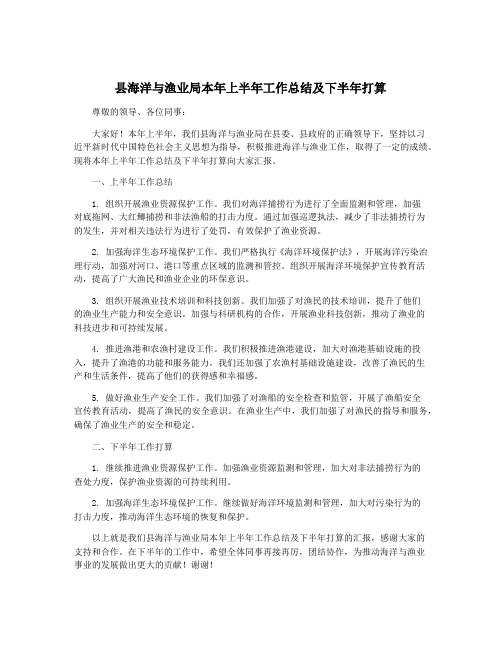 县海洋与渔业局本年上半年工作总结及下半年打算