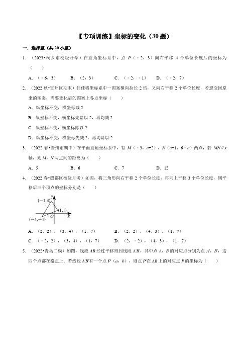 [数学]-专项训练：坐标的变化(30题)(原版)