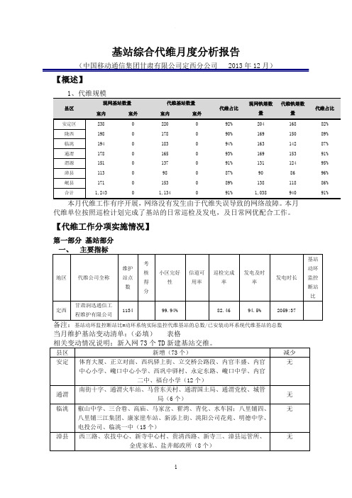 基站综合代维月度分析报告模板