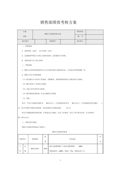 销售部绩效考核方案