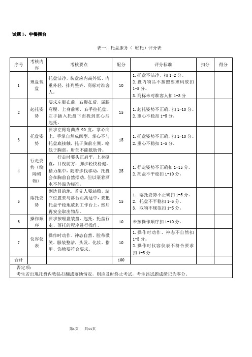 餐厅服务员初级操作技能考核