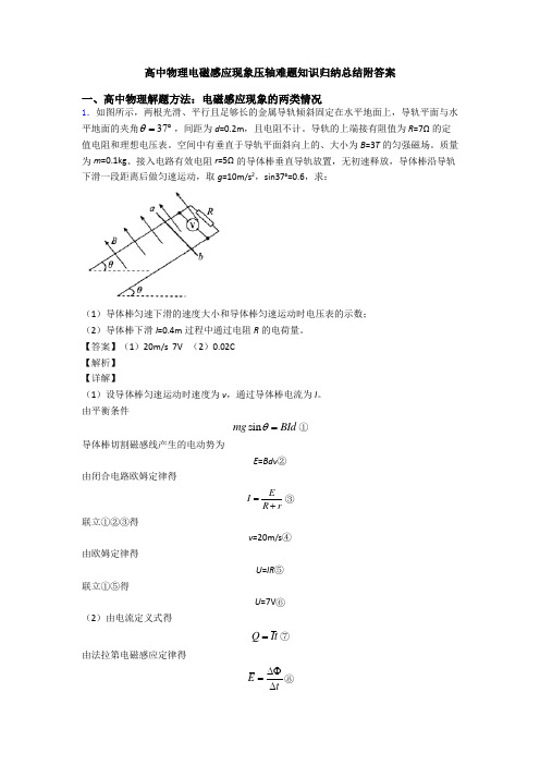 高中物理电磁感应现象压轴难题知识归纳总结附答案