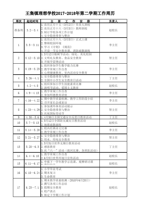 学校2018年工作周历