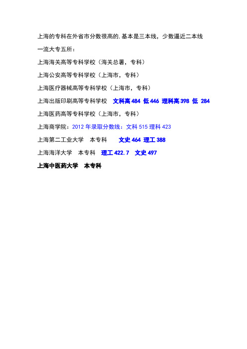 上海各类专科录取分数线