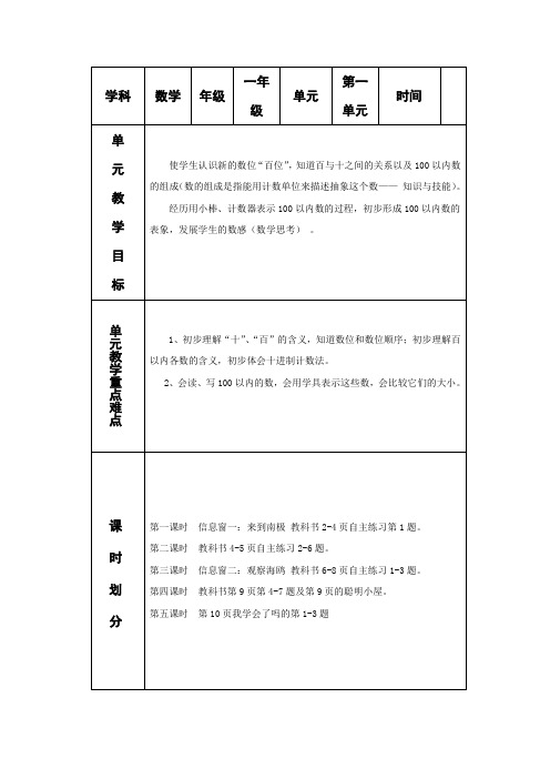 青岛版一年级下册数学第五单元教学设计