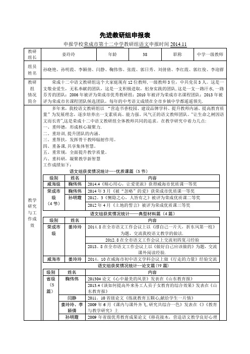 语文先进教研组申报表