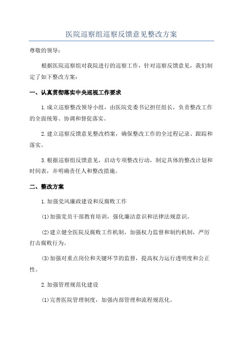 医院巡察组巡察反馈意见整改方案