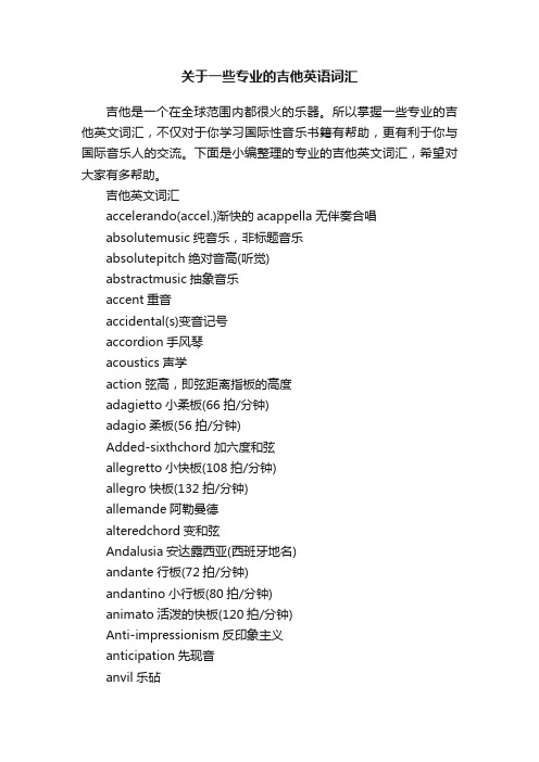 关于一些专业的吉他英语词汇