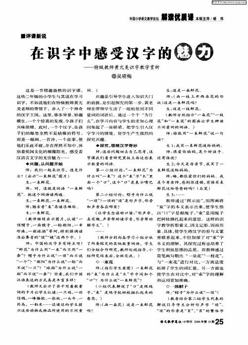 在识字中感受汉字的魅力——特级教师黄亢美识字教学赏析