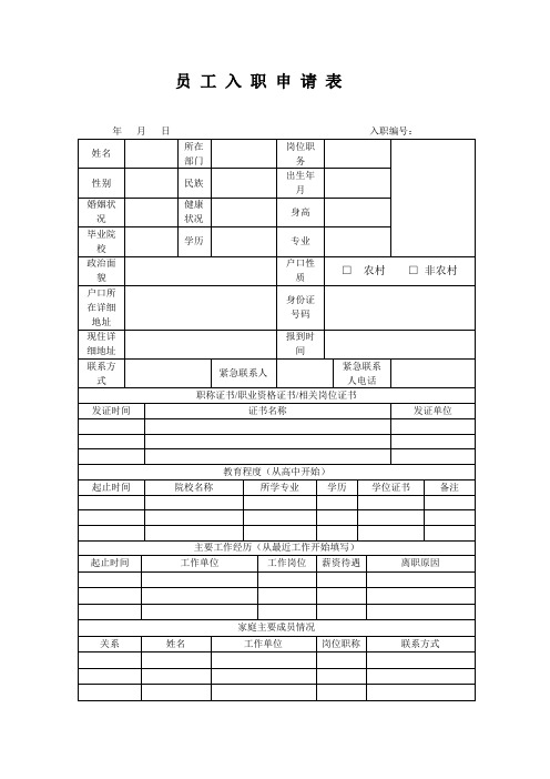 员工入职申请表模板