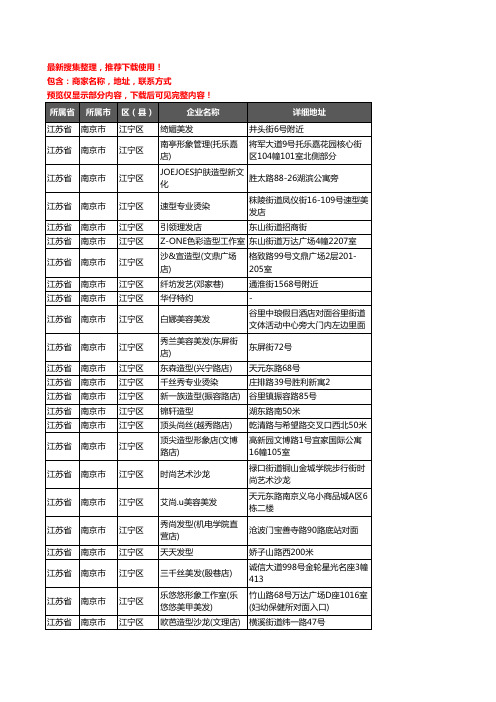 新版江苏省南京市江宁区美容美发企业公司商家户名录单联系方式地址大全897家