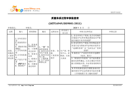 IATF16949设备设施及工装管理过程内审检查表