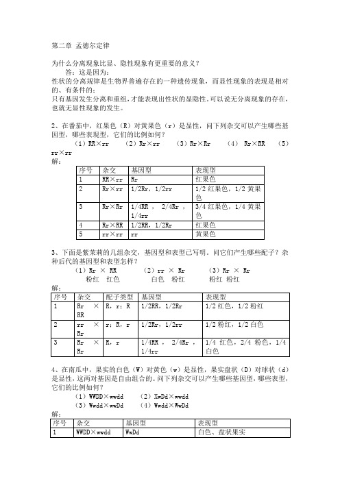 遗传学补充练习及答案