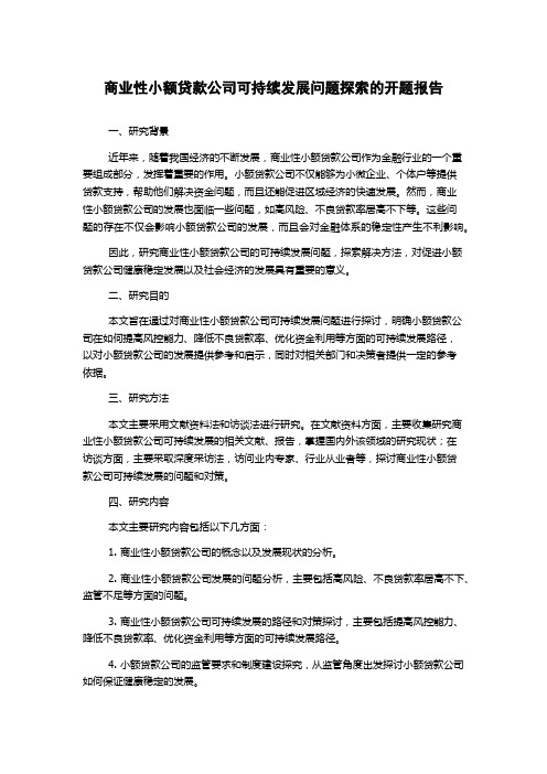 商业性小额贷款公司可持续发展问题探索的开题报告