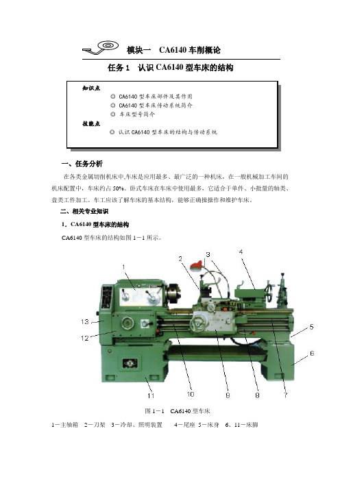 任务1 认识CA6140型车床的结构