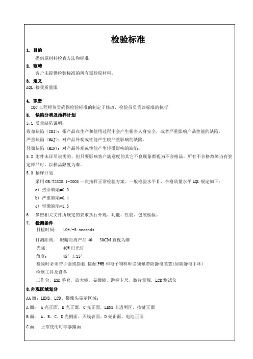 IQC通用检验标准检验