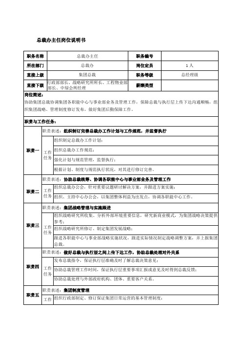 总裁办主任岗位说明书