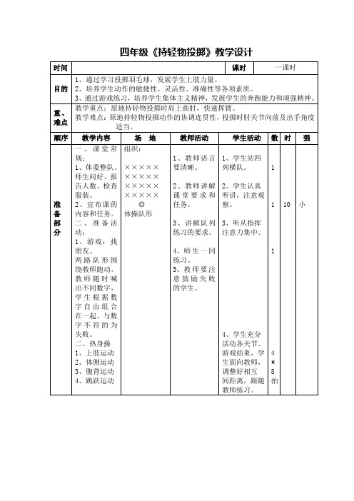 小学体育_持轻物投掷教学设计学情分析教材分析课后反思