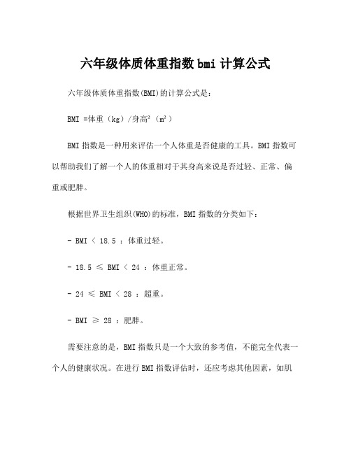 六年级体质体重指数bmi计算公式