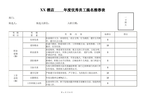 年度优秀员工推荐表