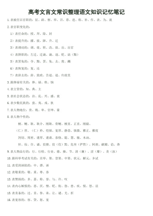 高考文言文常识整理语文知识记忆笔记