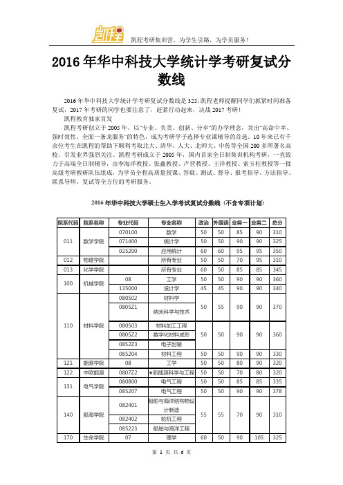 2016年华中科技大学统计学考研复试分数线