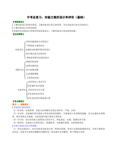 中考总复习：实验方案的设计和评价(基础) 知识讲解