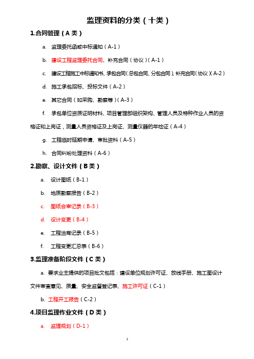 监理项目资料的分类及监理资料归档要求