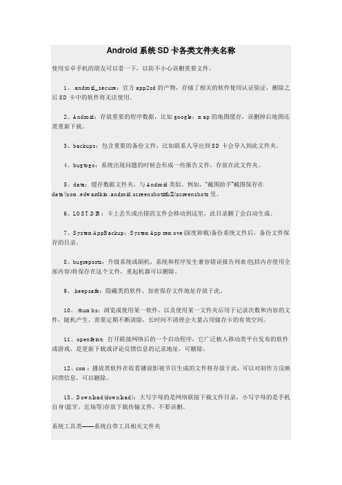 Android系统SD卡各类文件夹名称