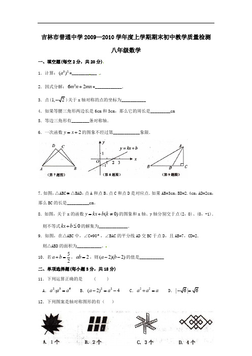 吉林市普通中学2009—2010学年度上学期期末初中教学质量检测八年级数学