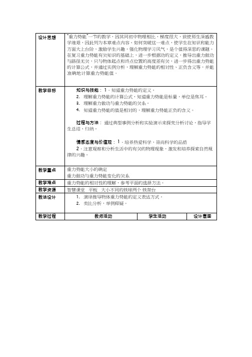 高中物理《重力势能(1)》优质课教案、教学设计