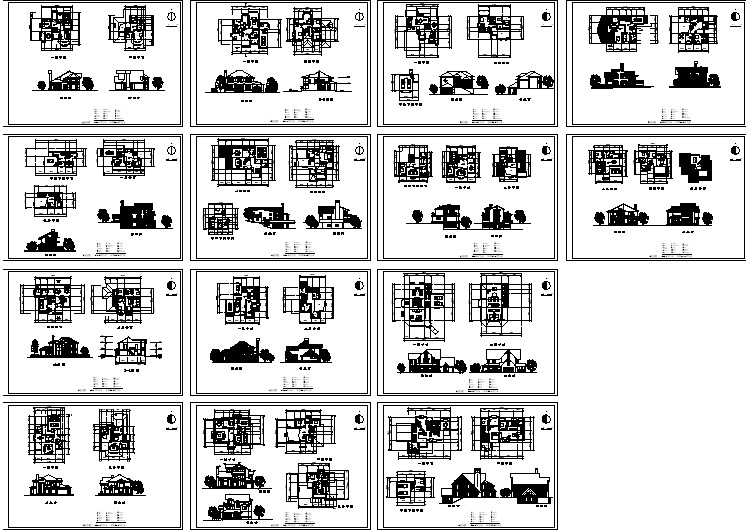 14套别墅建筑设计CAD基础平面布置参考图