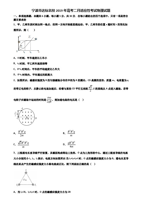 宁波市达标名校2019年高考二月适应性考试物理试题含解析