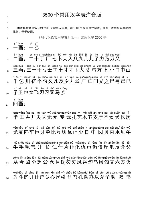 3500个常用汉字表拼音版