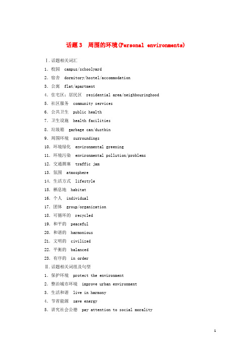 最新2020年高考英语学业水平测试一轮复习 书面表达 话题3 周围的环境