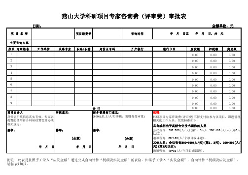 燕山大学科研项目专家咨询费(评审费)审批表