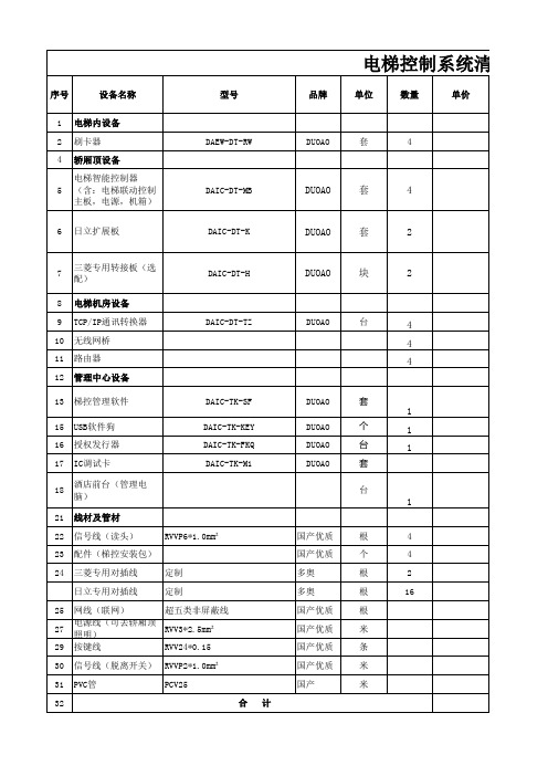 酒店T5557卡梯控配置清单