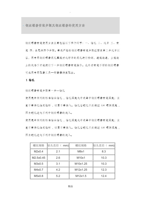 钢丝螺套安装步骤及钢丝螺套的使用方法