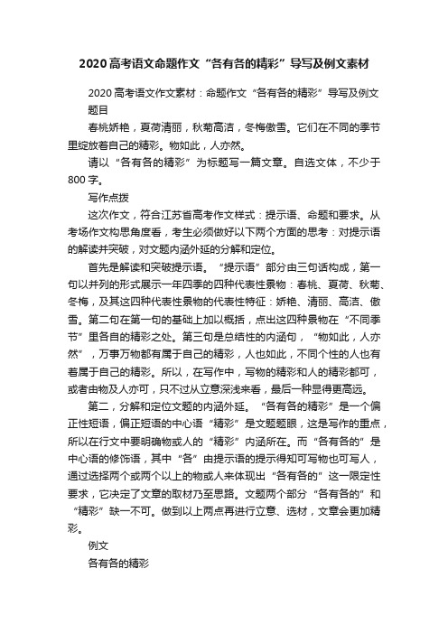 2020高考语文命题作文“各有各的精彩”导写及例文素材