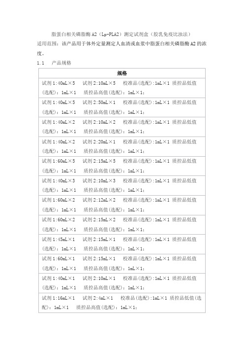 脂蛋白相关磷脂酶A2(Lp-PLA2)测定试剂盒(胶乳免疫比浊法)产品技术要求北奥泰康