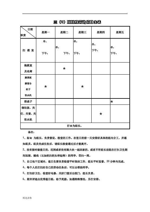 打扫卫生安排表格