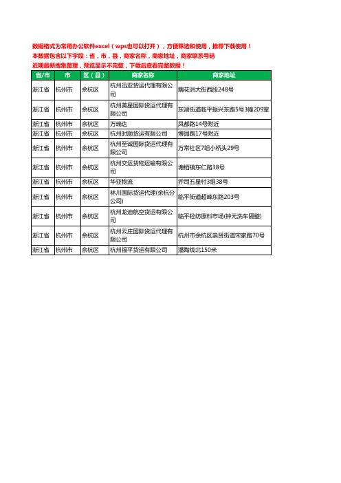 2020新版浙江省杭州市余杭区货物运输有限公司工商企业公司商家名录名单黄页联系电话号码地址大全11家