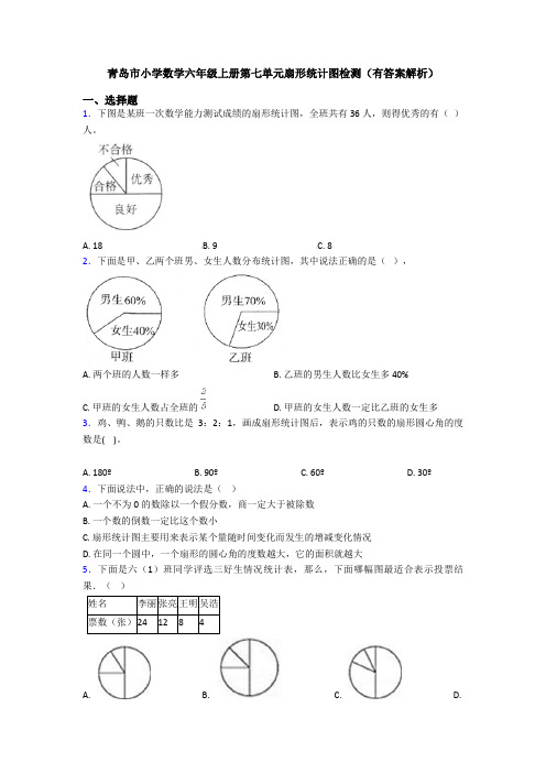 青岛市小学数学六年级上册第七单元扇形统计图检测(有答案解析)