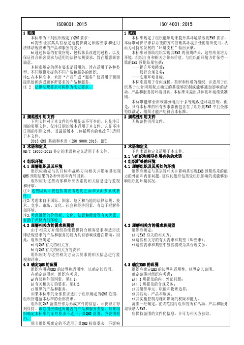 ISO9001和14000新版标准条文对照