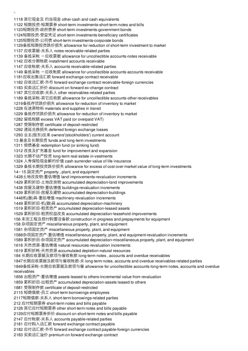 会计科目中英文对照[专业完全版]