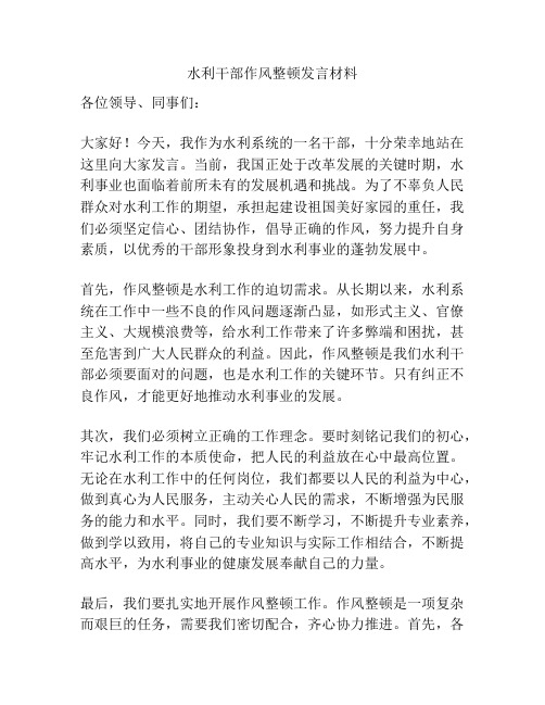 水利干部作风整顿发言材料